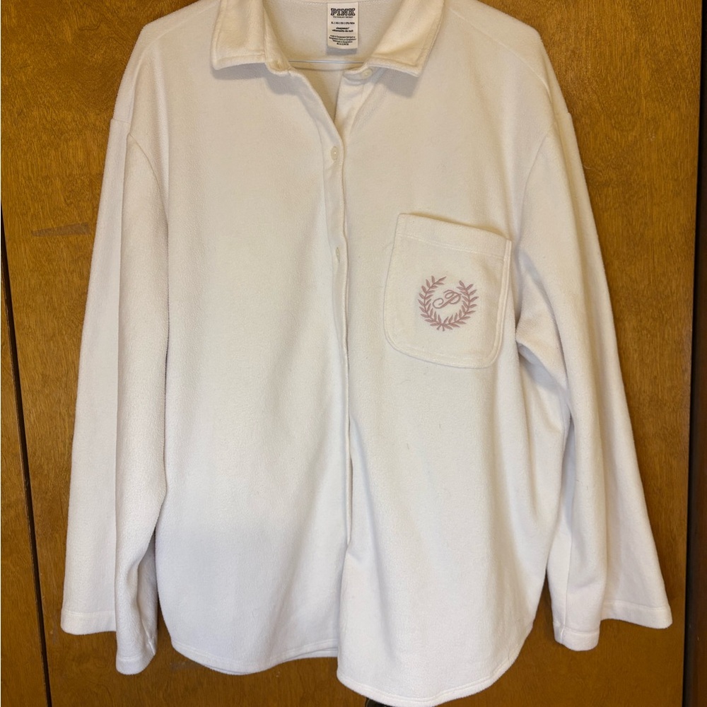 Oversized Victoria's Secret‎ Cream Fleece Button Down Shirt